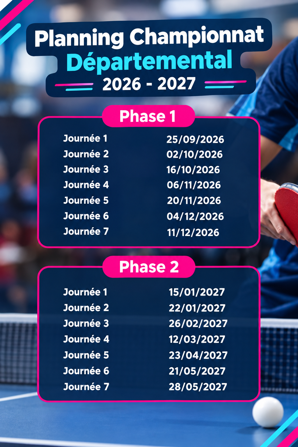 Championnat départemental dates 2026 2027